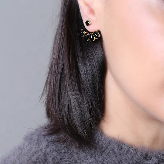 Oval Cut Black CZ 925 Sterling Silver Earrings