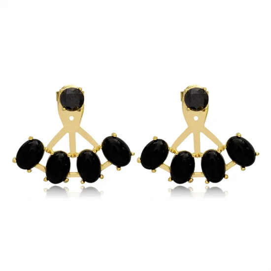 Oval Cut Black CZ 925 Sterling Silver Earrings