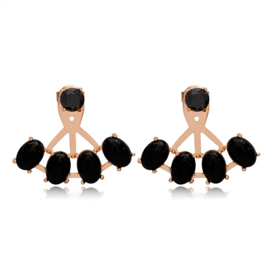 Oval Cut Black CZ 925 Sterling Silver Earrings