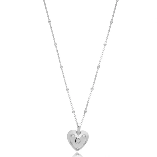 Ball Chain Heart 925 Sterling Silver Necklace