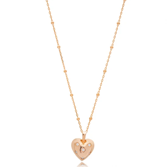 Ball Chain Heart 925 Sterling Silver Necklace