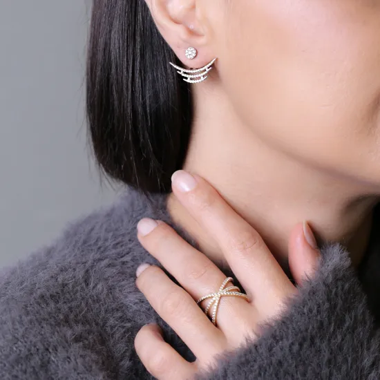 Clear Triple Arc CZ 925 Sterling Silver Ear Jackets