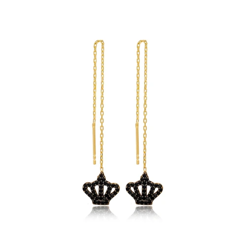 Crown Ear Thread Chain 925 Sterling Silver Earrings