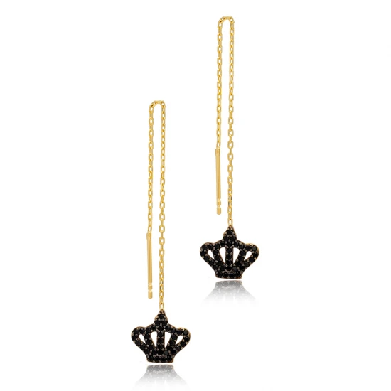 Crown Ear Thread Chain 925 Sterling Silver Earrings