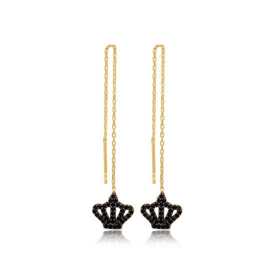Crown Ear Thread Chain 925 Sterling Silver Earrings