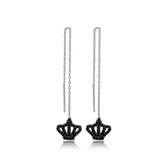 Crown Ear Thread Chain 925 Sterling Silver Earrings