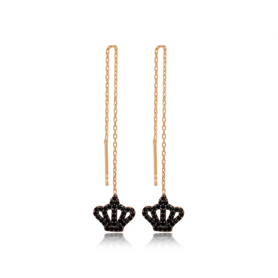 Crown Ear Thread Chain 925 Sterling Silver Earrings