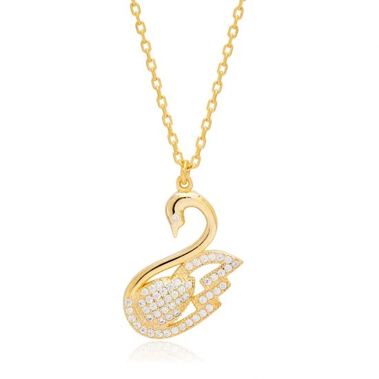 Swan Clear CZ 925 Sterling Silver Pendant - Sade 925 Silver Jewelry