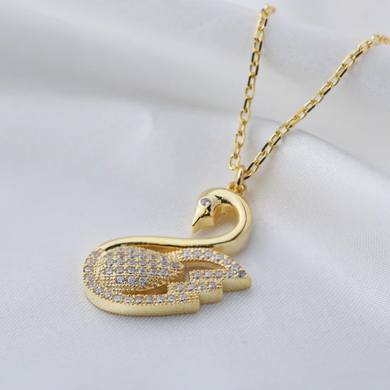 Swan Clear CZ 925 Sterling Silver Pendant - Sade 925 Silver Jewelry