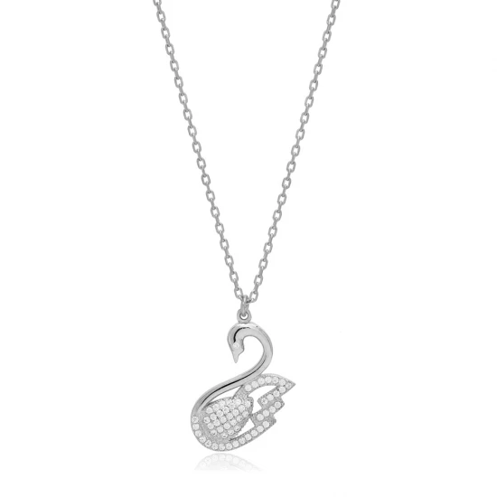 Swan Clear CZ 925 Sterling Silver Pendant - Sade 925 Silver Jewelry