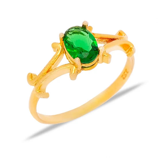 Oval Cut Emerald 22 Karat Gold 925 Sterling Silver Ring Oval Cut Emerald 22 Karat Gold 925 Sterling Silver Ring