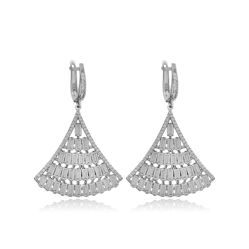 Shiny Baguette CZ Chandelier Sterling Silver Earrings