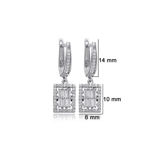 Geometric Rectangle Clear CZ Dangle 925 Silver Earrings Geometric Rectangle Clear CZ Dangle 925 Silver Earrings