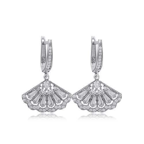 Seashell Shiny Tapered Baguette Dangle Silver Earrings