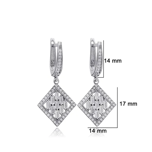 Geometric Baguette CZ Dangle For Woman Silver Earrings Geometric Baguette CZ Dangle For Woman Silver Earrings