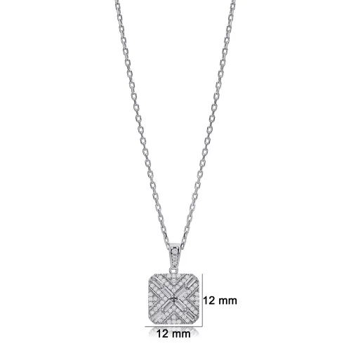 Geometric Square CZ 925 Sterling Silver Necklace