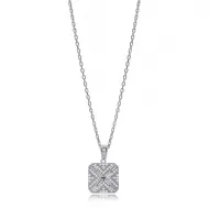 Geometric Square Design Zircon Stone Charm Necklace 925 Sterling Silver Jewelry