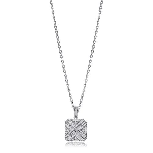 Geometric Square CZ 925 Sterling Silver Necklace