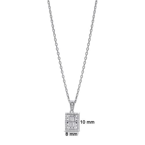 Geometric Rectangle CZ 925 Sterling Silver Necklace
