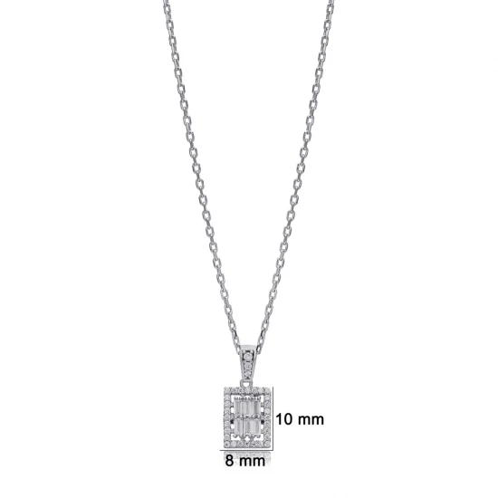 Geometric Rectangle CZ 925 Sterling Silver Necklace Geometric Rectangle CZ 925 Sterling Silver Necklace
