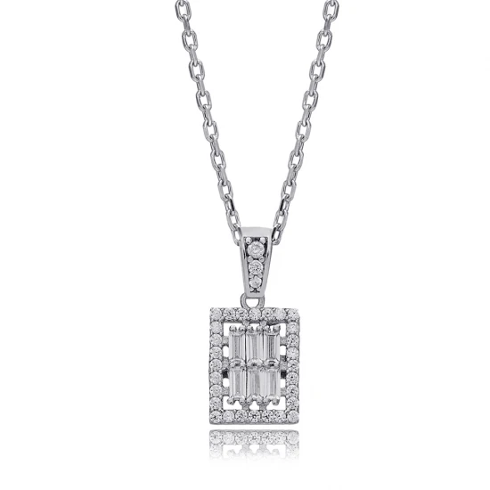 Geometric Rectangle CZ 925 Sterling Silver Necklace Geometric Rectangle CZ 925 Sterling Silver Necklace