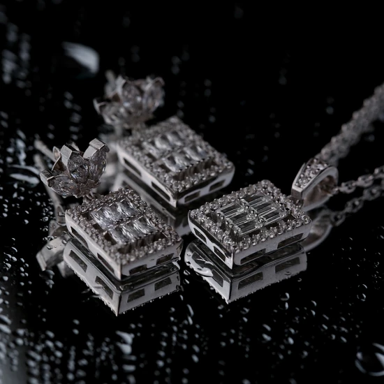 Geometric Rectangle CZ 925 Sterling Silver Necklace Geometric Rectangle CZ 925 Sterling Silver Necklace