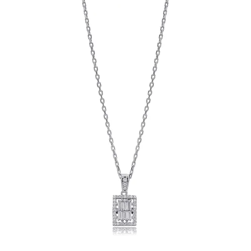 Geometric Rectangle CZ 925 Sterling Silver Necklace