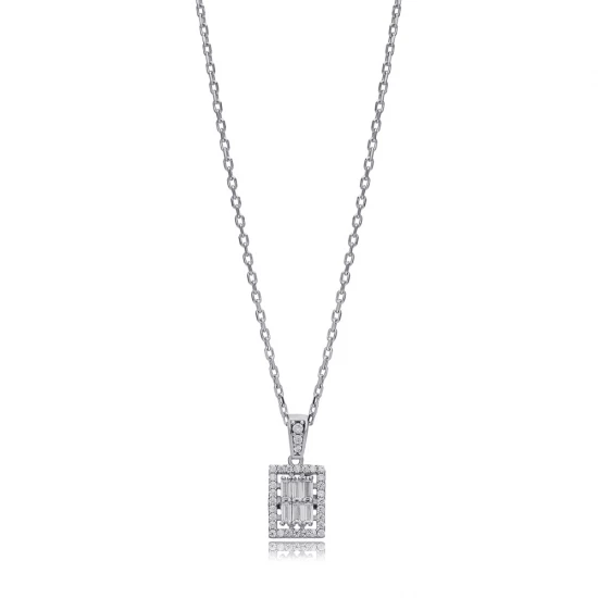 Geometric Rectangle CZ 925 Sterling Silver Necklace Geometric Rectangle CZ 925 Sterling Silver Necklace