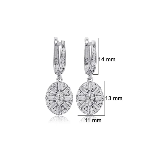 Oval Shape Baguette CZ Dangle Sterling Silver Earrings Oval Shape Baguette CZ Dangle Sterling Silver Earrings