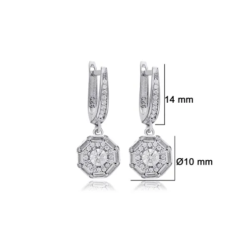 Geometric Clear CZ Dangle 925 Sterling Silver Earrings Geometric Clear CZ Dangle 925 Sterling Silver Earrings