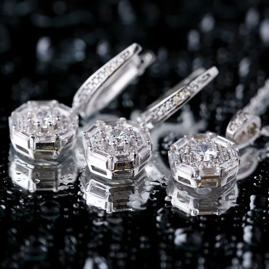 Geometric Clear CZ Dangle 925 Sterling Silver Earrings