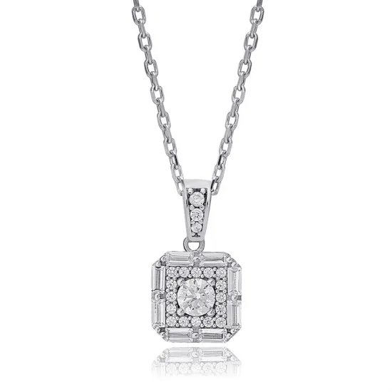 New Square Geometric Shape Baguette 925 Silver Necklace New Square Geometric Shape Baguette 925 Silver Necklace