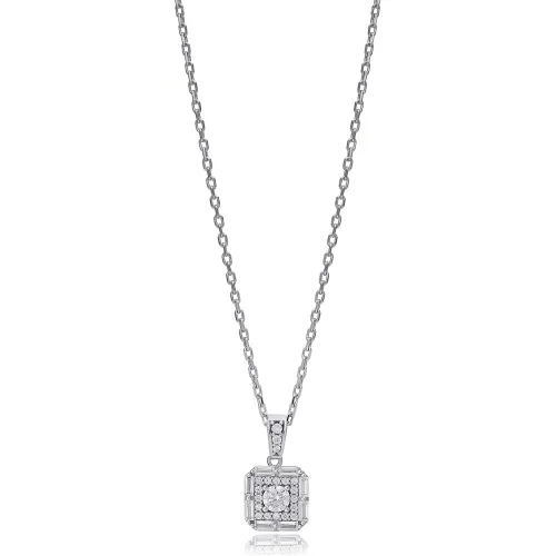 New Square Geometric Shape Baguette 925 Silver Necklace