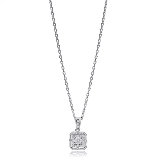 New Square Geometric Shape Baguette 925 Silver Necklace New Square Geometric Shape Baguette 925 Silver Necklace