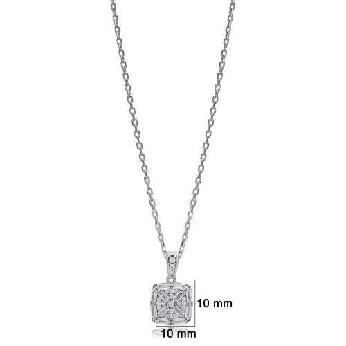 Geometric Square Shiny Baguette 925 Silver Necklace