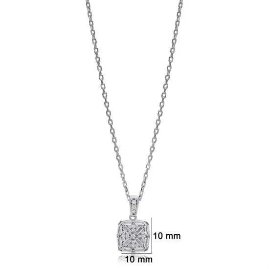 Geometric Square Shiny Baguette 925 Silver Necklace