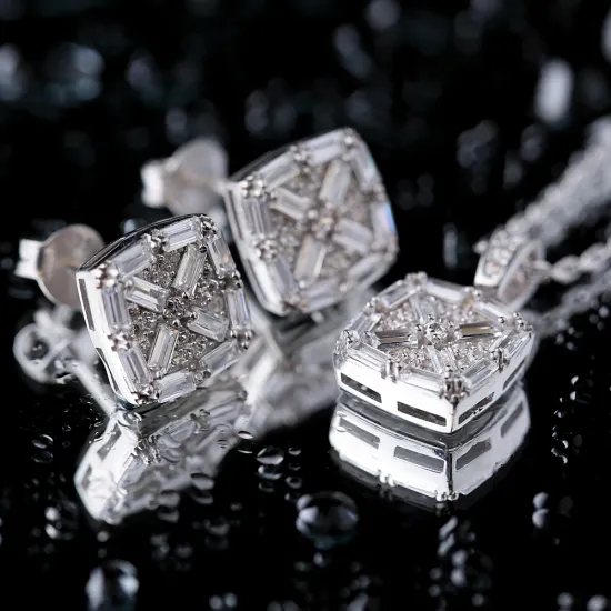 Geometric Square Shiny Baguette 925 Silver Necklace
