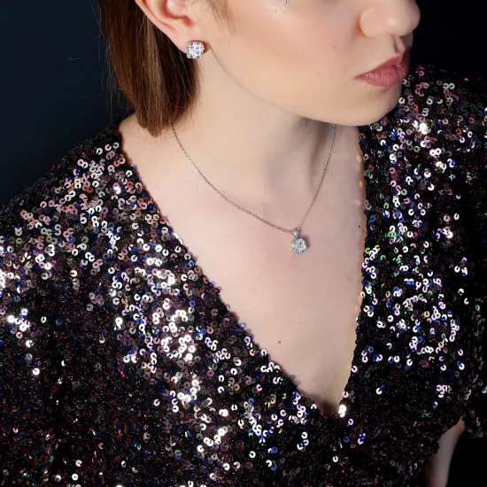 Geometric Square Shiny Baguette 925 Silver Necklace