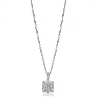 Geometric Square Design Shiny Baguette Stone Charm Necklace 925 Sterling Silver Jewelry