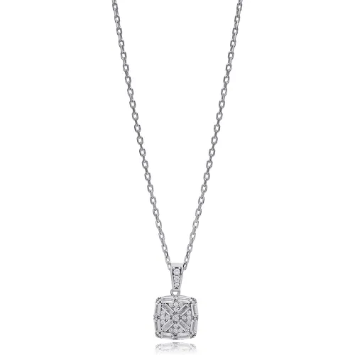 Geometric Square Shiny Baguette 925 Silver Necklace