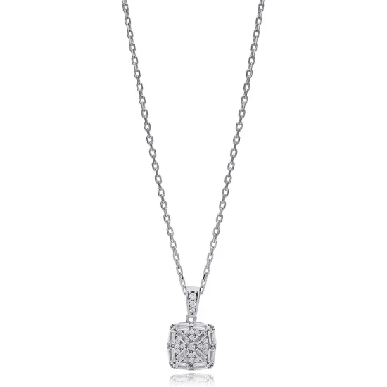 Geometric Square Shiny Baguette 925 Silver Necklace
