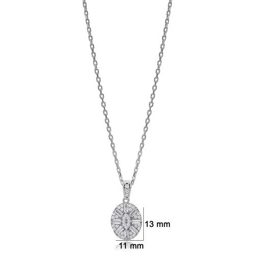 Oval Shape Baguette 925 Sterling Silver Necklace
