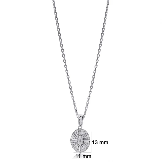 Oval Shape Baguette 925 Sterling Silver Necklace