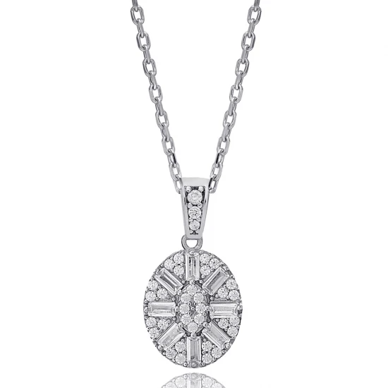 Oval Shape Baguette 925 Sterling Silver Necklace