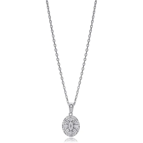 Oval Shape Baguette 925 Sterling Silver Necklace