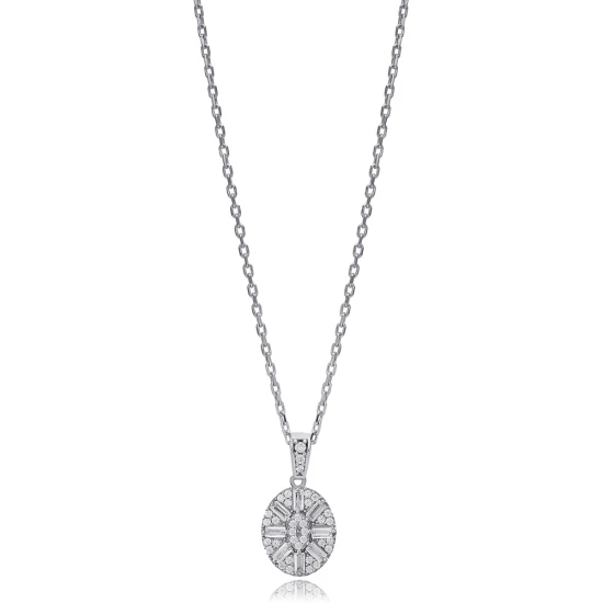 Oval Shape Baguette 925 Sterling Silver Necklace
