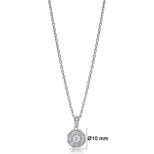 Round Shape Shiny Baguette For Woman Silver Necklace