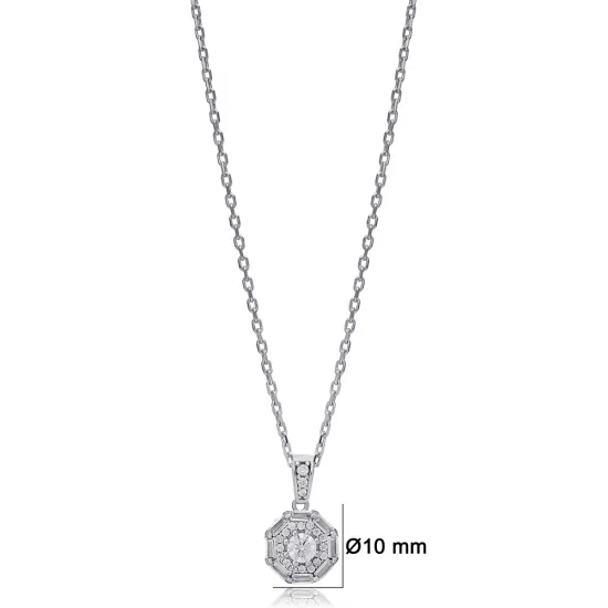 Round Shape Shiny Baguette Stone Charm Necklace For Woman 925 Sterling Silver Jewelry Round Shape Shiny Baguette Stone Charm Necklace For Woman 925 Sterling Silver Jewelry