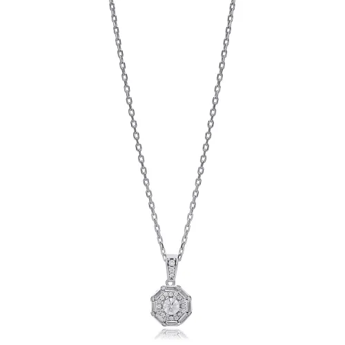 Round Shape Shiny Baguette For Woman Silver Necklace