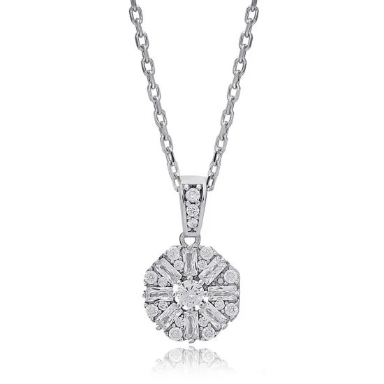 New Round Shiny Baguette For Woman 925 Silver Necklace New Round Shiny Baguette For Woman 925 Silver Necklace